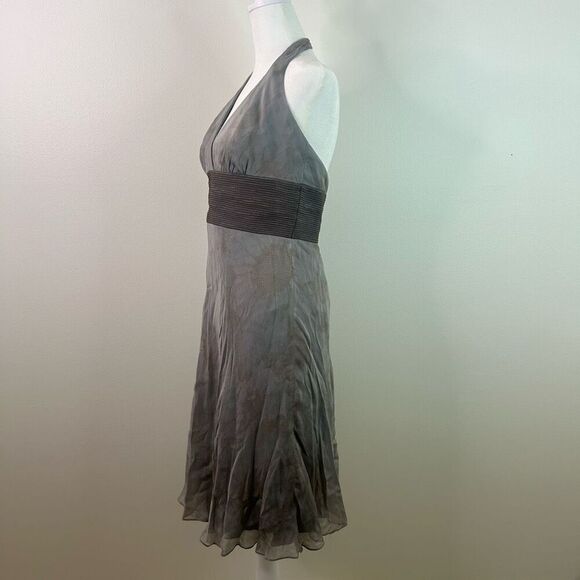 Carmen Marc Valvo Silk Halter Dress Size 6 Gray Whimsigoth Y2K Empire Waist - Picture 6 of 15